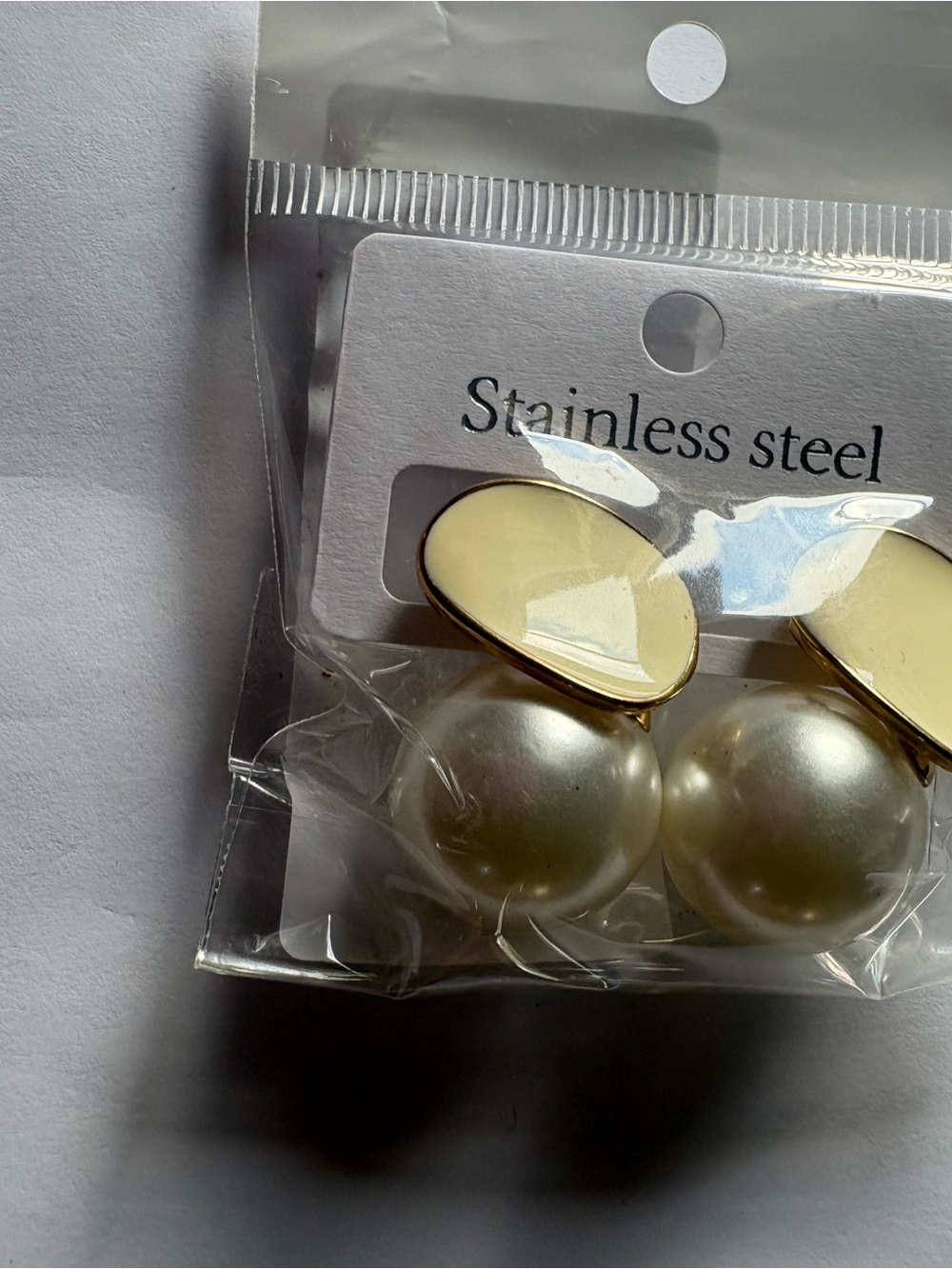 Stainless Steel Gold-Tone Pearl Drop Earrings